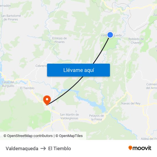 Valdemaqueda to El Tiemblo map