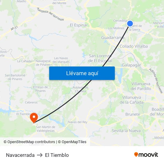 Navacerrada to El Tiemblo map