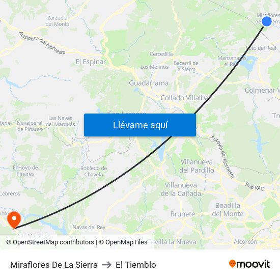 Miraflores De La Sierra to El Tiemblo map