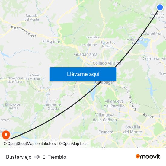 Bustarviejo to El Tiemblo map