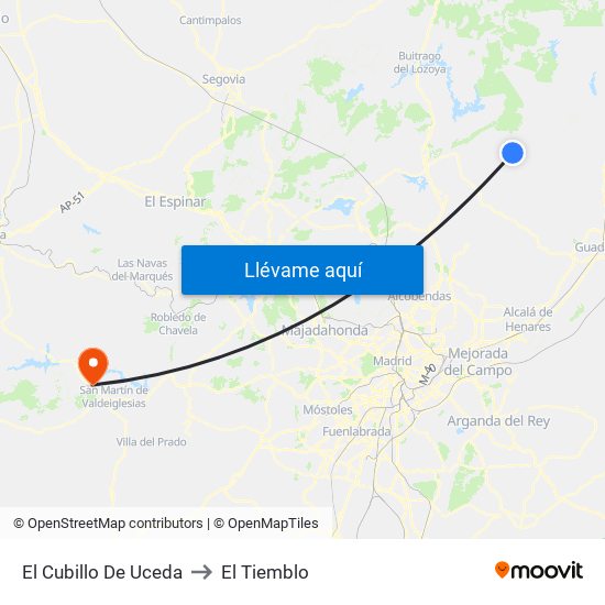 El Cubillo De Uceda to El Tiemblo map