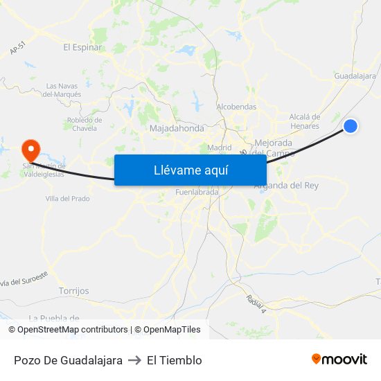 Pozo De Guadalajara to El Tiemblo map