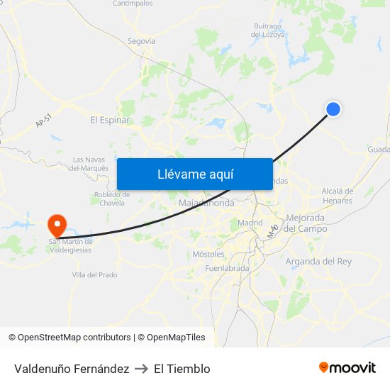 Valdenuño Fernández to El Tiemblo map