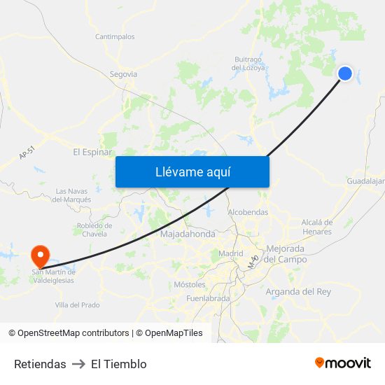 Retiendas to El Tiemblo map