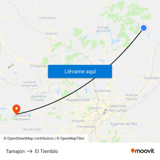 Tamajón to El Tiemblo map