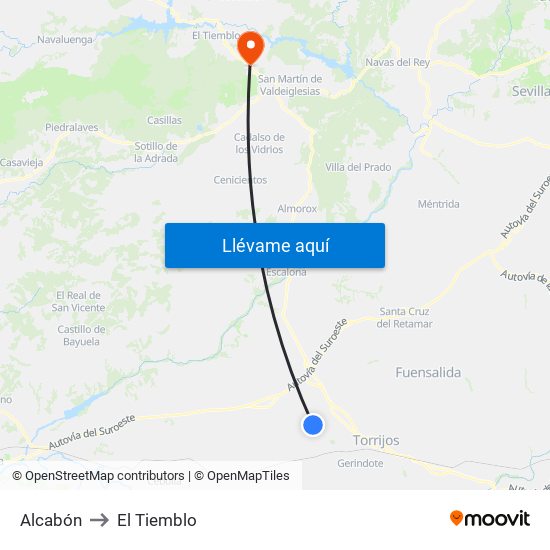 Alcabón to El Tiemblo map