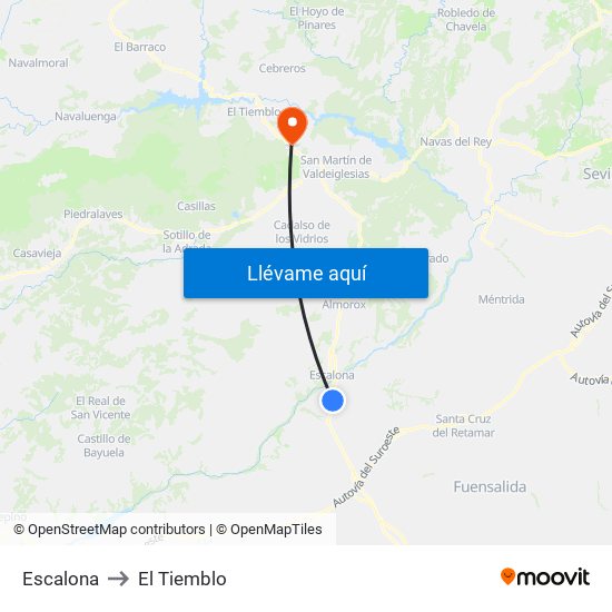 Escalona to El Tiemblo map