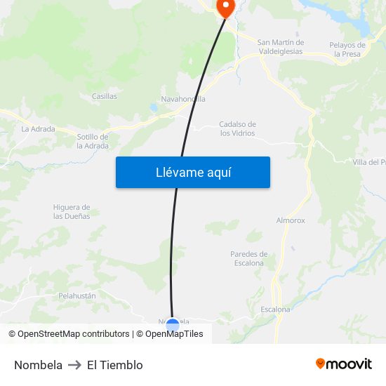 Nombela to El Tiemblo map