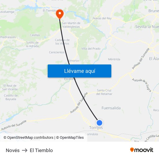 Novés to El Tiemblo map