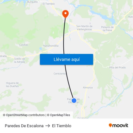 Paredes De Escalona to El Tiemblo map