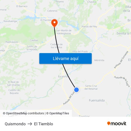 Quismondo to El Tiemblo map