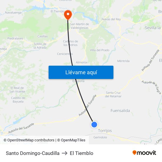 Santo Domingo-Caudilla to El Tiemblo map