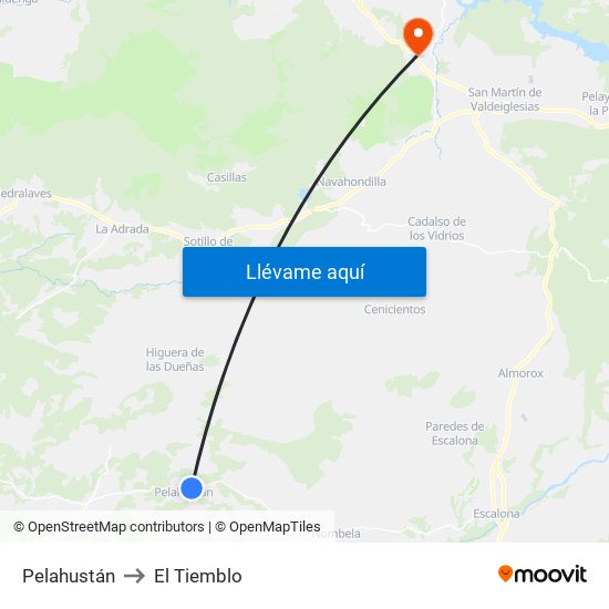 Pelahustán to El Tiemblo map