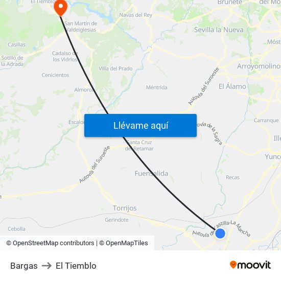 Bargas to El Tiemblo map