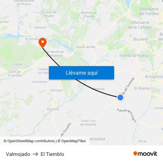 Valmojado to El Tiemblo map