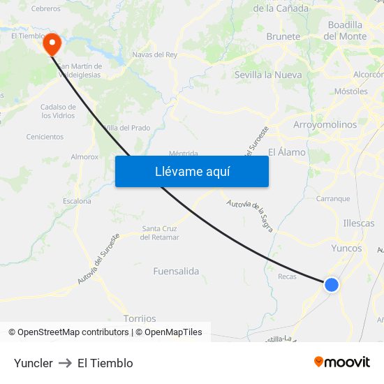 Yuncler to El Tiemblo map