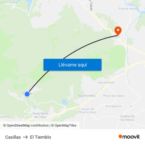 Casillas to El Tiemblo map