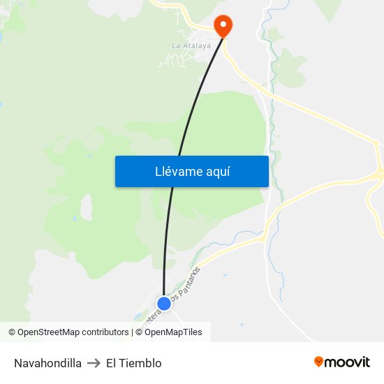 Navahondilla to El Tiemblo map