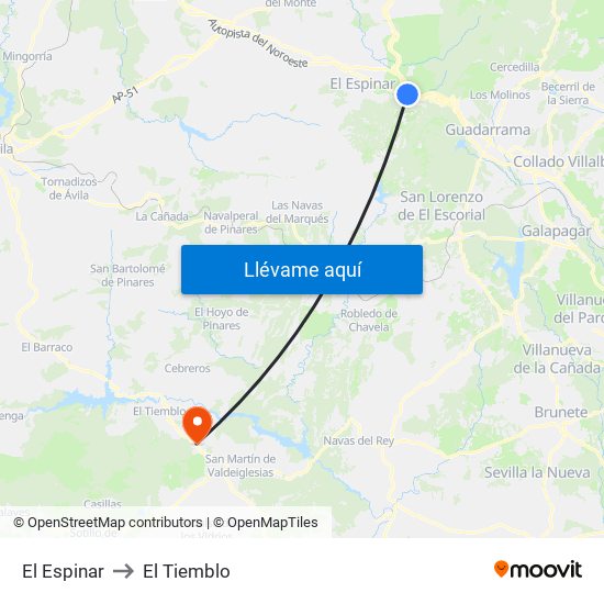 El Espinar to El Tiemblo map