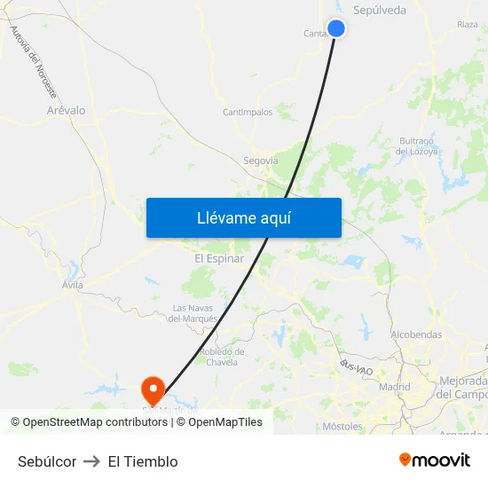 Sebúlcor to El Tiemblo map