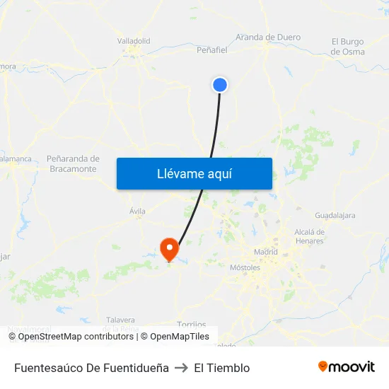 Fuentesaúco De Fuentidueña to El Tiemblo map