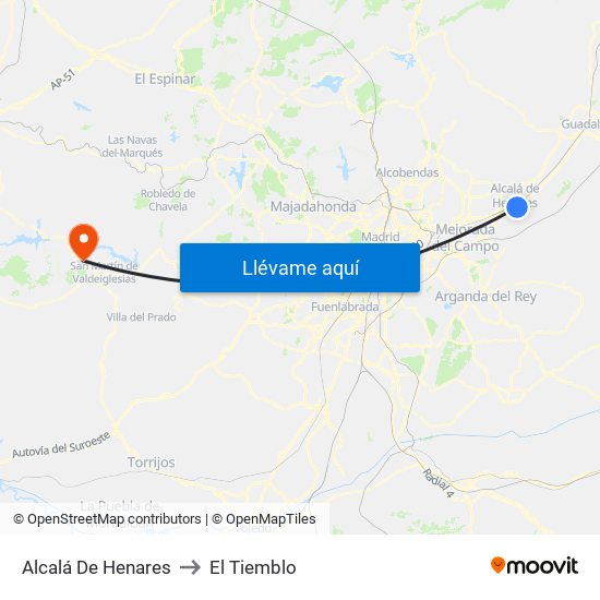 Alcalá De Henares to El Tiemblo map