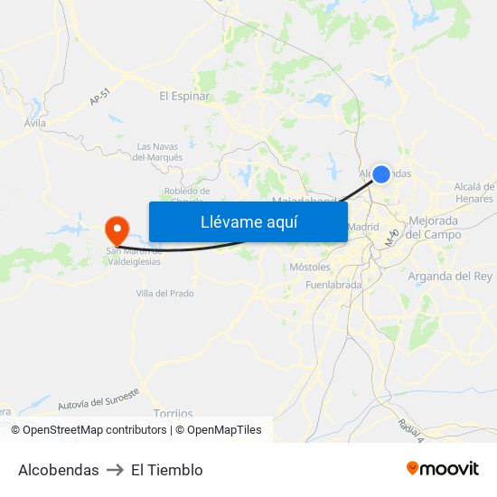 Alcobendas to El Tiemblo map