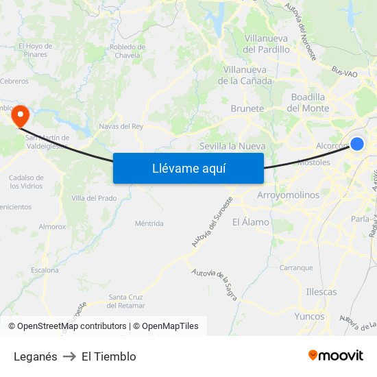 Leganés to El Tiemblo map