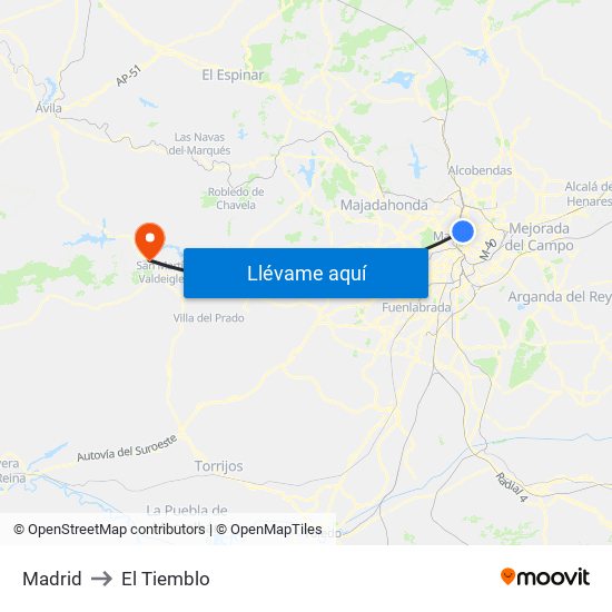 Madrid to El Tiemblo map