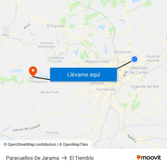 Paracuellos De Jarama to El Tiemblo map