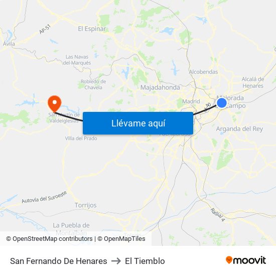 San Fernando De Henares to El Tiemblo map