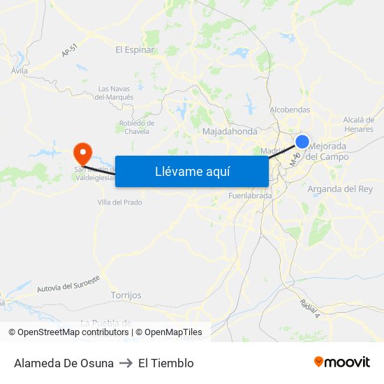 Alameda De Osuna to El Tiemblo map