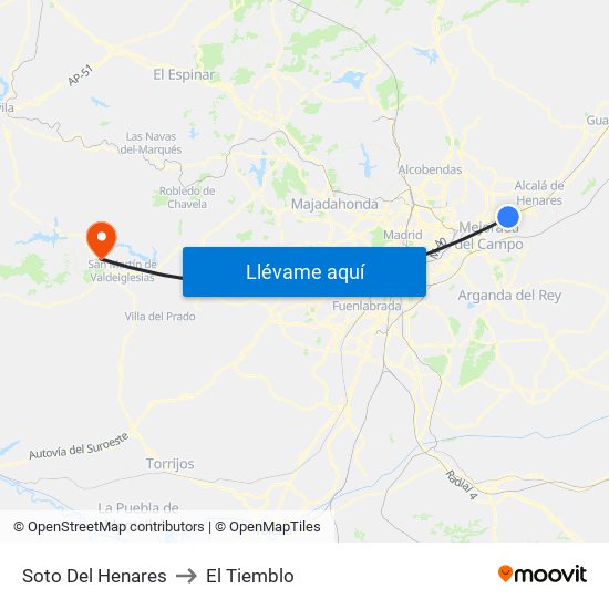 Soto Del Henares to El Tiemblo map