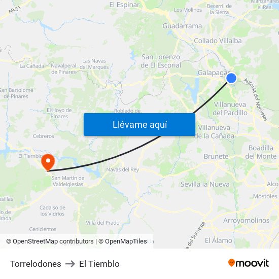 Torrelodones to El Tiemblo map