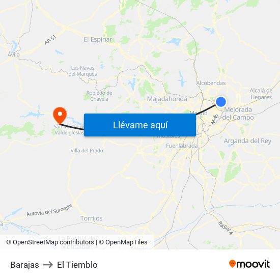 Barajas to El Tiemblo map