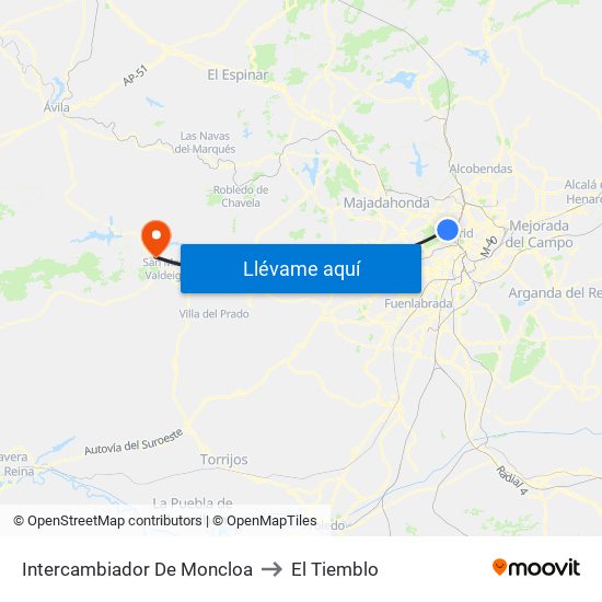 Intercambiador De Moncloa to El Tiemblo map