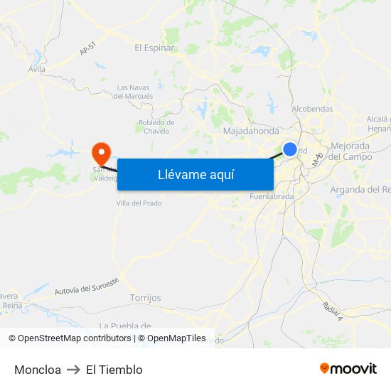 Moncloa to El Tiemblo map