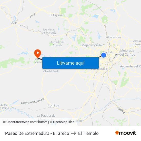 Paseo De Extremadura - El Greco to El Tiemblo map