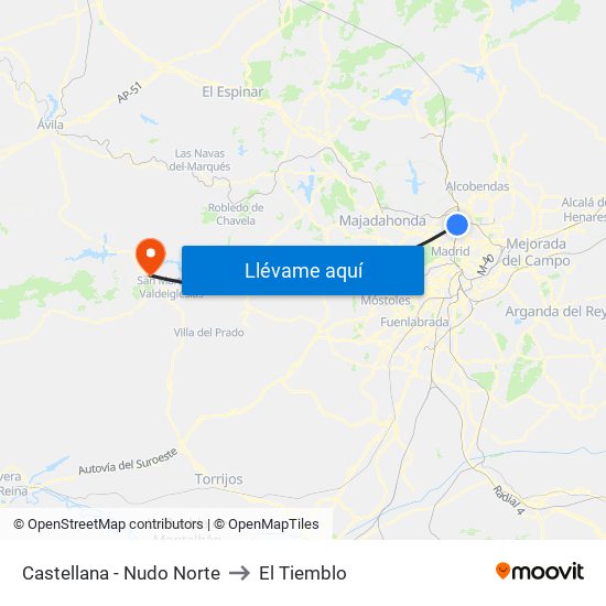 Castellana - Nudo Norte to El Tiemblo map