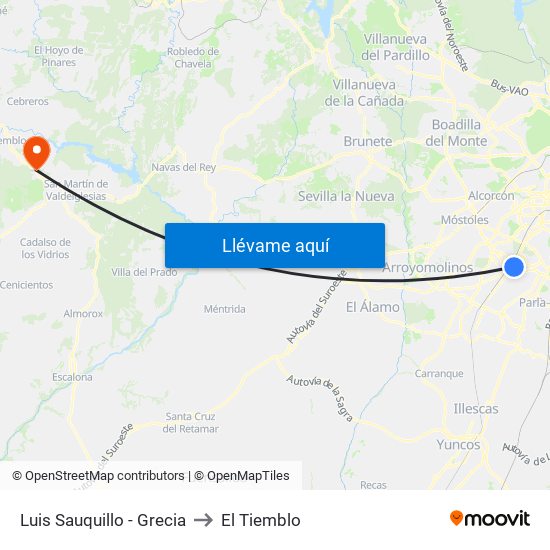 Luis Sauquillo - Grecia to El Tiemblo map