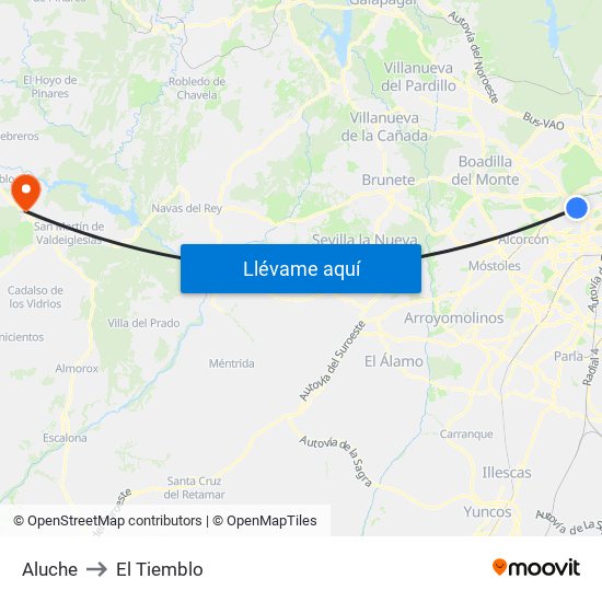 Aluche to El Tiemblo map
