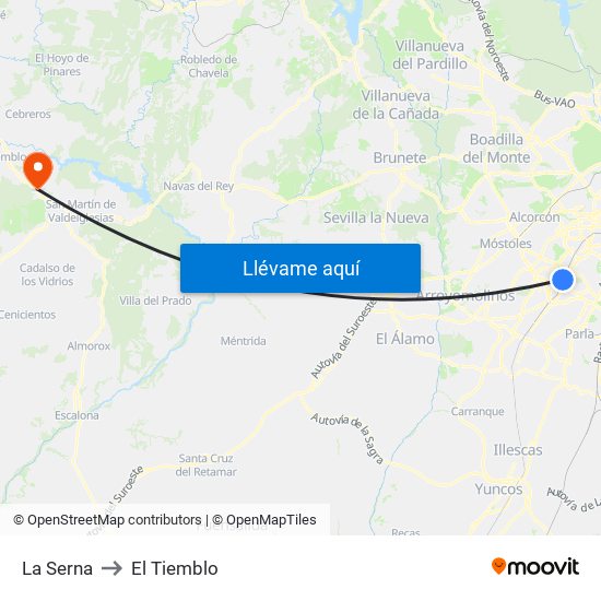 La Serna to El Tiemblo map