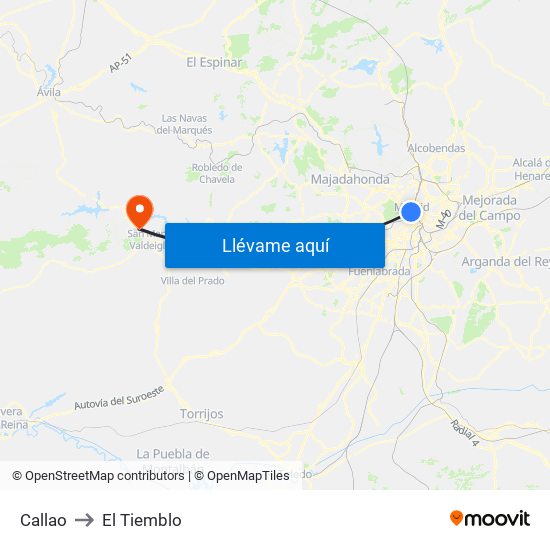 Callao to El Tiemblo map