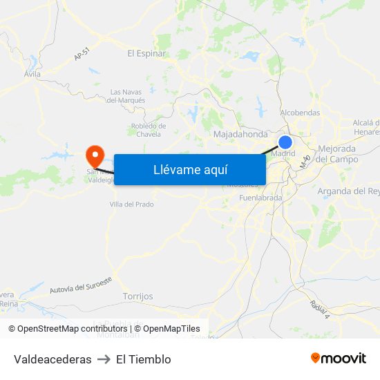 Valdeacederas to El Tiemblo map