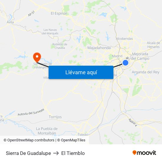 Sierra De Guadalupe to El Tiemblo map