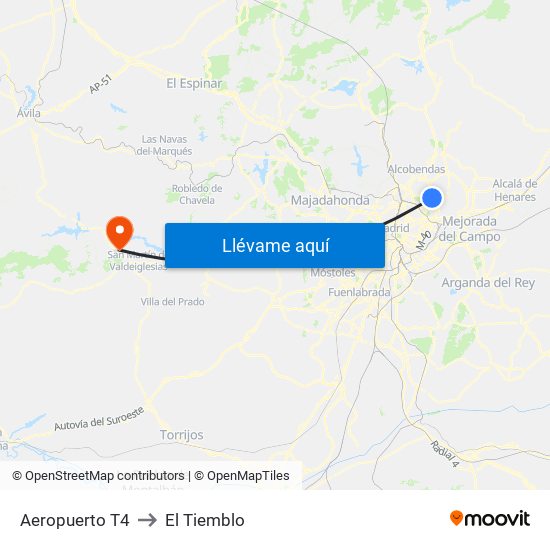 Aeropuerto T4 to El Tiemblo map