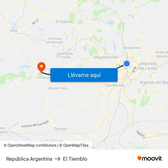 República Argentina to El Tiemblo map