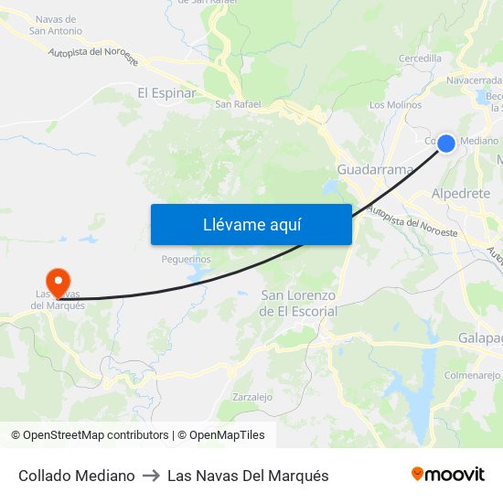 Collado Mediano to Las Navas Del Marqués map