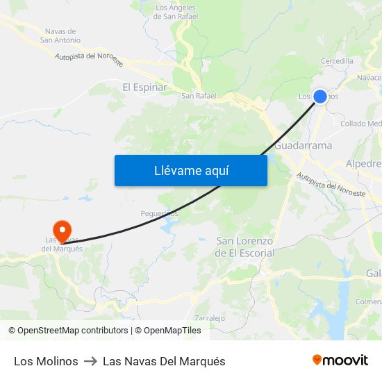 Los Molinos to Las Navas Del Marqués map