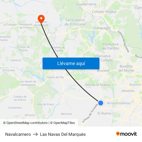 Navalcarnero to Las Navas Del Marqués map